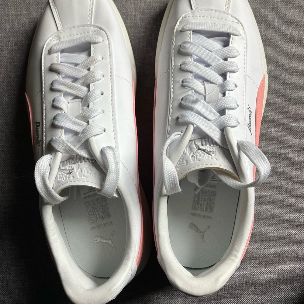 Puma Classic White Sneakers with Pink Highlights Size 9.5
